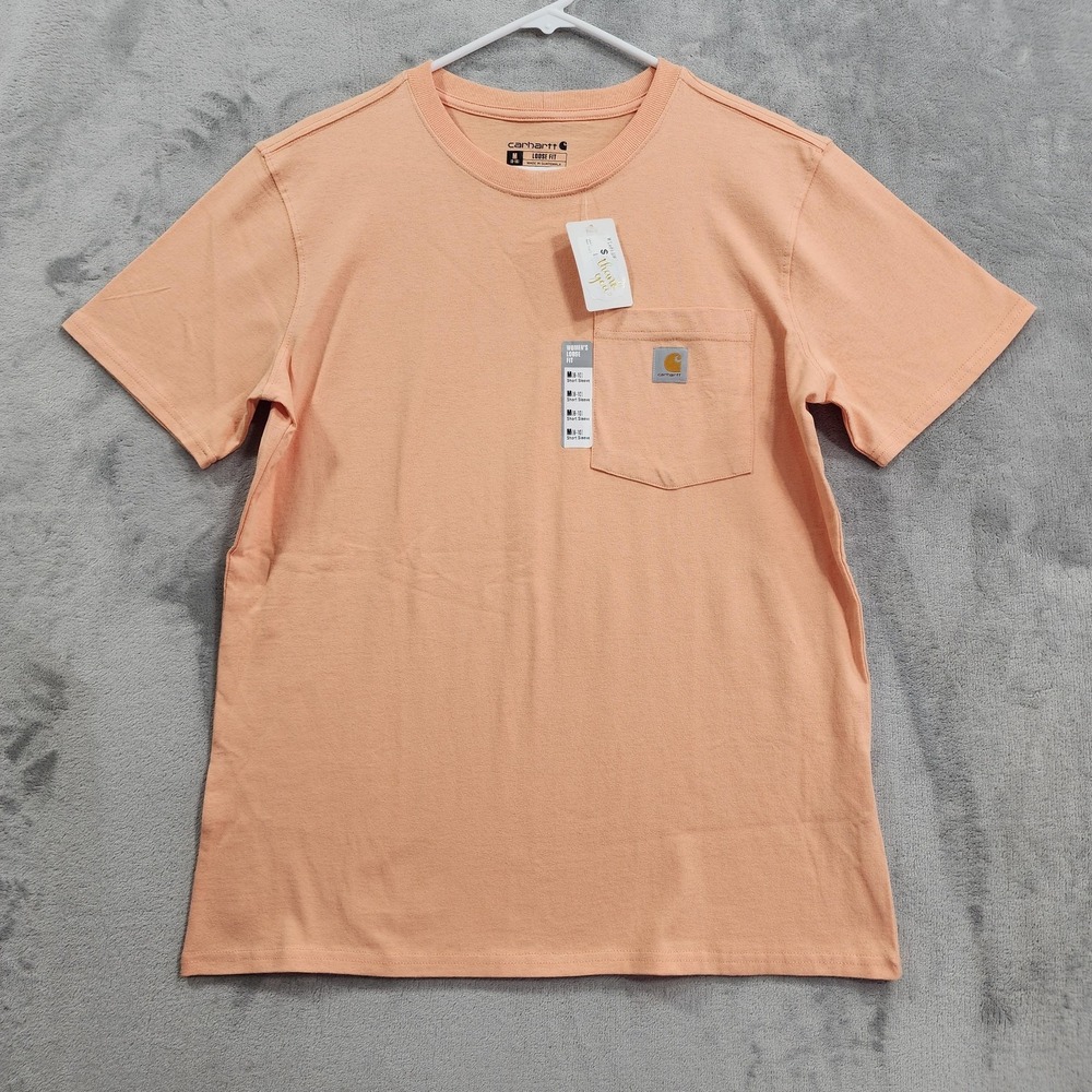 NEW Carhartt Shirt Womens M Orange Pocket Logo Loose Fit Tee Heavyweight Work